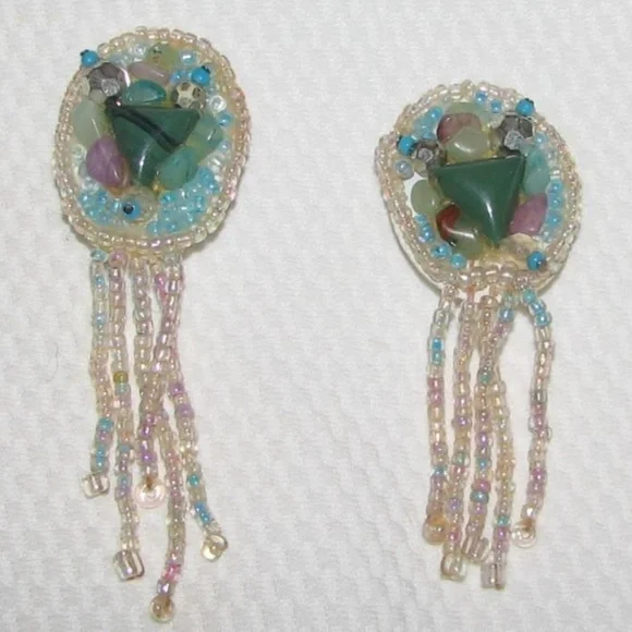 Vintage huge Clip On large Earrings southwest fringe drop dangle - Picture 4 of 4